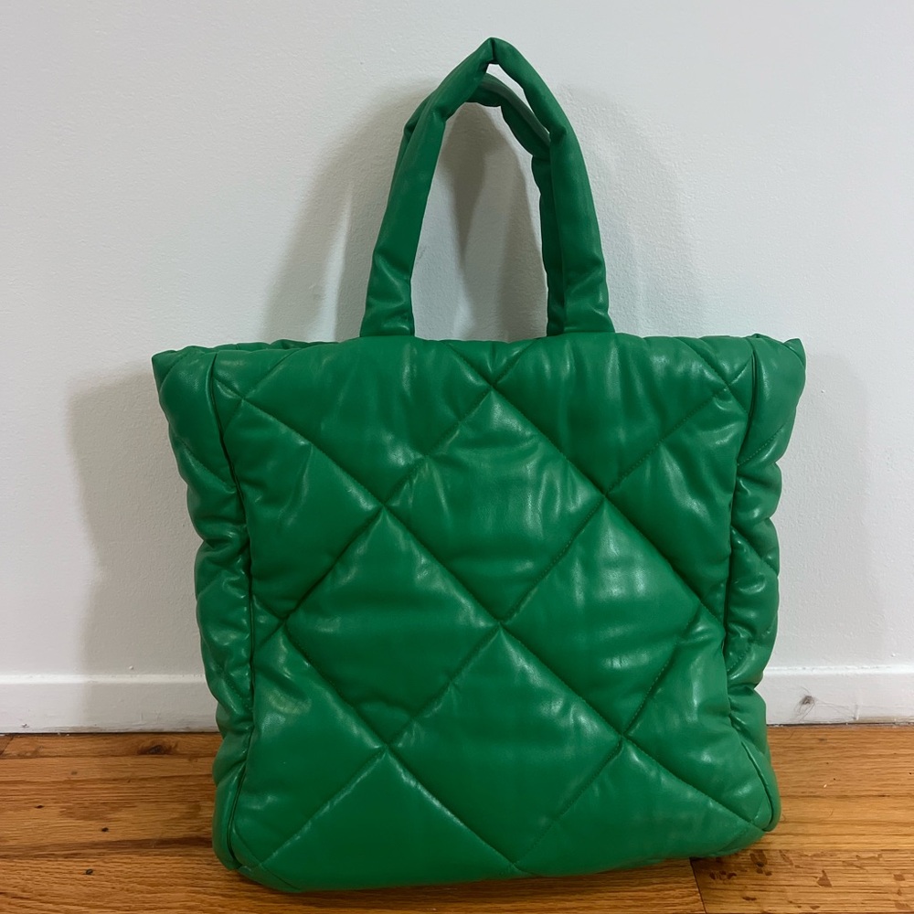 Stand Studio Leather Quilted Green Tote